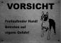Preview: Edelstahl Hundeschild Boston Terrier VORSICHT Freilaufender Hund! Betreten auf eigene Gefahr!